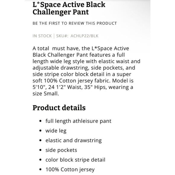 Lspace Active Black Challenger Pants Wide Leg Blue Stripe Xs - Picture 6 of 9